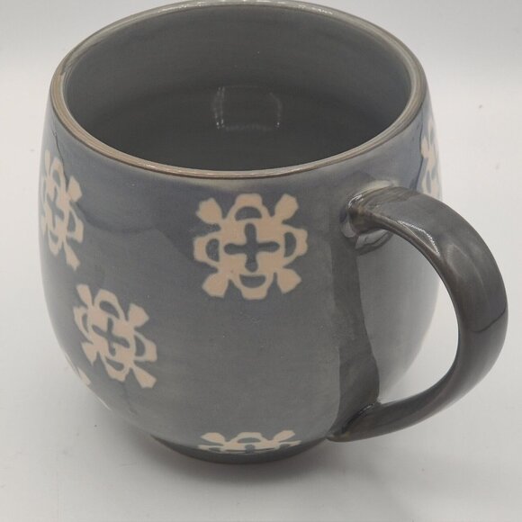 Set Of 2 Oversized 20oz Baum Brothers Phara Gray Stoneware Boho Pot Belly Mugs - Picture 5 of 9